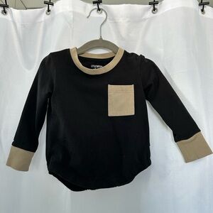 Little Bipsy Black and Tan Two Tone Long Sleeve Pocket Tee